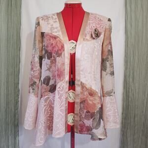 S.L. Fashion Vintage Pink Floral Lace Long Sleeves  Cardigan Size 10